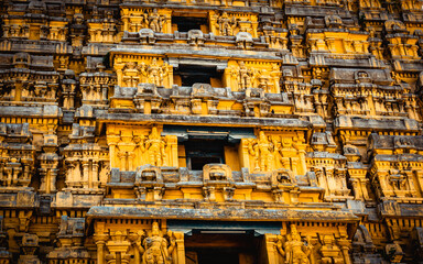 Entrance tower ( Gopuram) of Varadharaja Perumal Temple and Lord Atthi Varadar Perumal god statue...