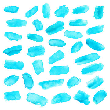 Set of blue watercolor stain for design