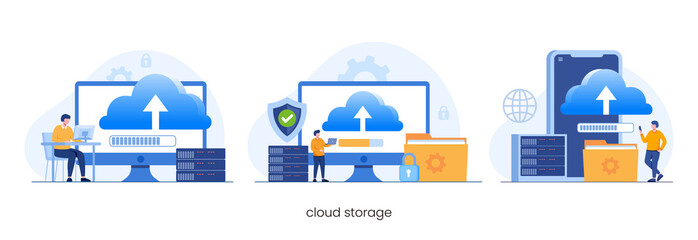 Database protection concept, data center, file management, cloud storage flat illustration vector