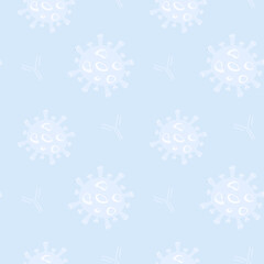 Seamless pattern with Covid Antibodies Test sign. Medical symbol of virus antibody. Repeated background in pale colors. Vector illustration in flat style.