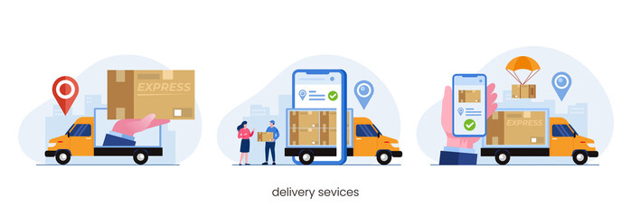 Fototapeta na wymiar delivery services concept, online delivery application, flat illustration vector