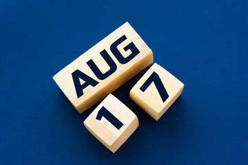 August 17th. Day 17 of month, Calendar date. Summer month, day of the year concept.