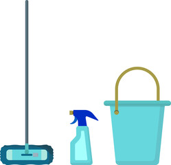 Mop. Scoop. Bucket. Cleaning. Cleaning and cleanliness symbol. Flat design.