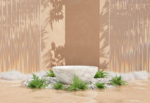 Summer Product Display Podium With Marble Pedestal On Water