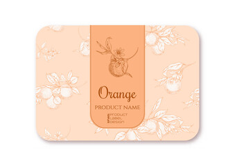 Orange. Ripe citrus. Template for product label, cosmetic packaging. Easy to edit. Graphic drawing, engraving style. Vector illustration.