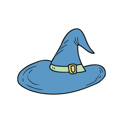 Doodle vector drawing of the witchs hat. Perfect for cards, stickers and prints. Hand drawn illustration for decor and design.
