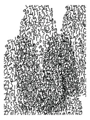 Abstract grunge aesthetic number background drawing, sketch,line on black and white silhouette vector illustration.