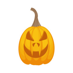 Jack-o-lantern is orange.. The image of a festive pumpkin lantern is a symbol of Halloween. An illustration of an autumn holiday. Vector illustration isolated on a white background
