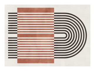   Abstract  geometric watercolor  background. Modern  art horizontal composition, design for cover, wallpaper,  home decoration, wall art.