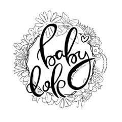 Hand lettering grunge card with flower background. Handcrafted doodle letters in retro style. Hand-drawn vintage typography