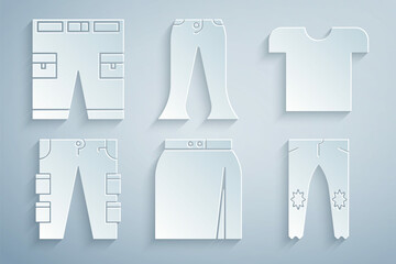 Set Skirt, T-shirt, Cargo pants, Pants, and Short or icon. Vector