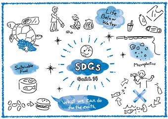 SDGs目標14「海の豊かさを守ろう」イメージのイラストセット
