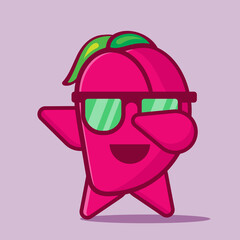 cute peach fruit mascot do dubbing pose isolated vector illustration in flat style