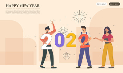 Happy new year 2022 Characters connect new year numbers together