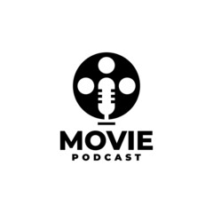 illustration of a movie reel with a microphone, good for podcast logo with a movie or cinema theme