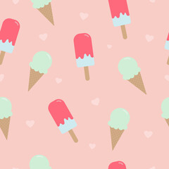 ice cream cone and ice lolly seamless pattern background for cute decorative paper or fabric texture printing and kids room wallpaper design element