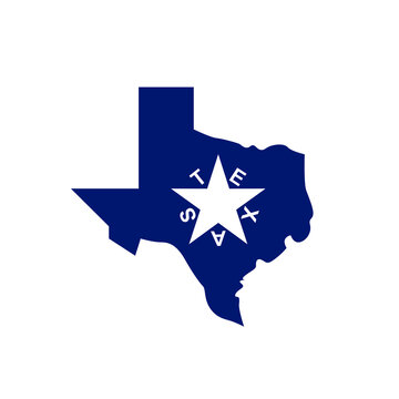 Republic of Texas Flag. Lonely Star. With Text TEXAS. Texas Map.