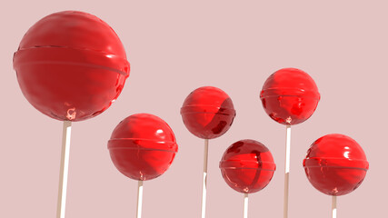 Fototapeta na wymiar Small, round lollipops, red color, white background