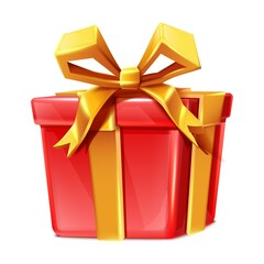Vector cartoon style red gift box. Isolated on white background.