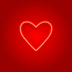 Neon red heart on a red background