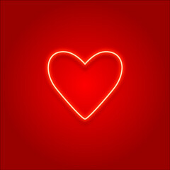 Neon red heart on a red background