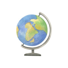 Globe on a stand. World map. Watercolor drawing.