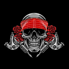 Skull tattoo with rose vector illustration