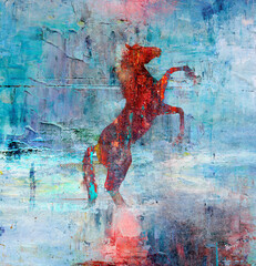 Illustration in abstract style subject to animals horse rise for art collection. © Lee