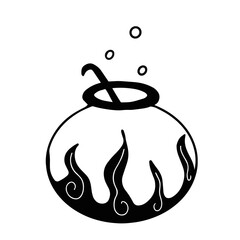 Witch cauldron with bubbles on a white background. Doodle illustration for printing, greeting cards, posters, stickers, textile and seasonal design. Vector eps 10.