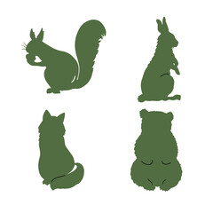 Green animal shape icon set illustration