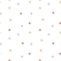 Beautiful winter seamless pattern with hand drawn watercolor cute stars. Stock illustration.