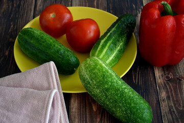 fresh vegetables on wooden table