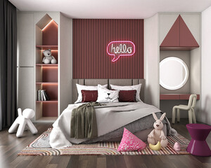 pink theme interior of a kids bedroom