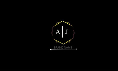 AJ is a unique logo with a peasant design and royal golden color with black background.