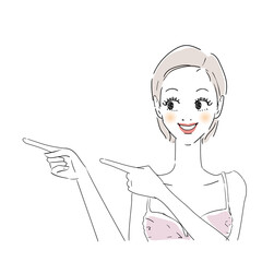 案内する女性　指差し