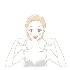 案内する女性　指差し