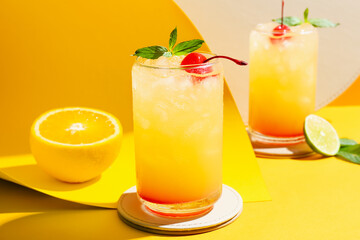 Fototapeta premium Glasses of tasty Sex on the Beach cocktail on color background
