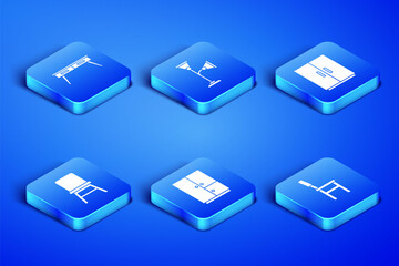 Set Chair, Office desk, Wardrobe, Floor lamp and icon. Vector