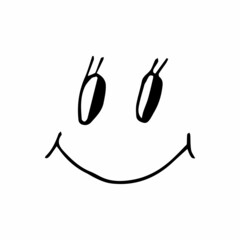 A hand drawn smile, a smiling smiley face. Vector illustration, doodle or sketching style.