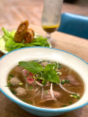 The delicious vietnamese food pho beef noodles in vietnam restaurant