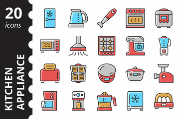 Kitchen Appliances - Linear Colored Icons Set. Kitchen household collection. Simple line vector symbols.