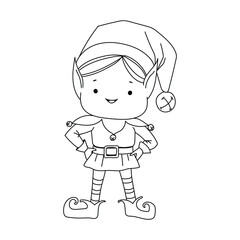 standing happy christmas elf in contour on the white background