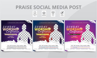 Best Praise Worship Revival Anniversary Conference Social Media Post and Event Online Flyer Layouts Template Design Pack.