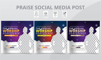 Best Praise Worship Revival Anniversary Conference Social Media Post and Event Online Flyer Layouts Template Design Pack.