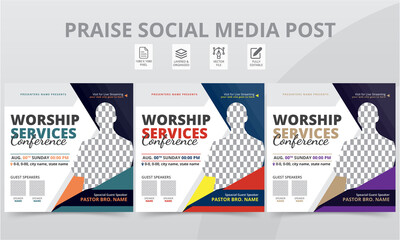 Best Praise Worship Revival Anniversary Conference Social Media Post and Event Online Flyer Layouts Template Design Pack.