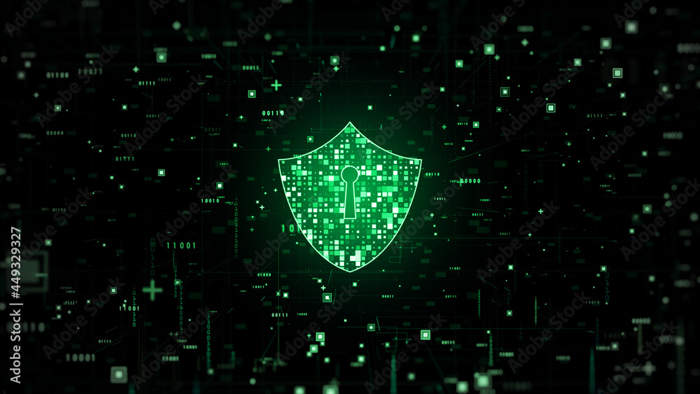 Poster shield icon cyber security, digital data network protection, future technology digital data network 