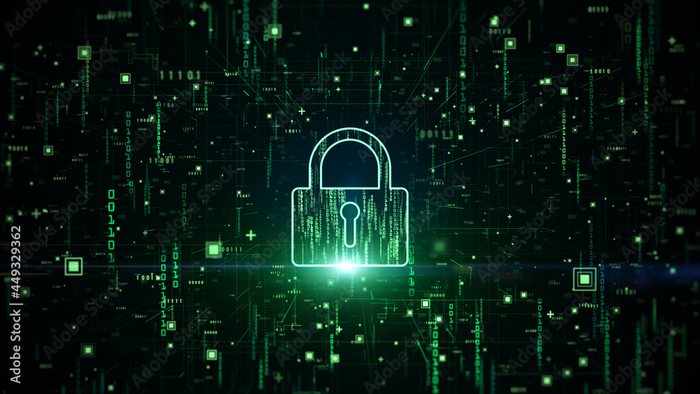 Poster padlock of cyber security digital data, digital data network protection, global network connection, 