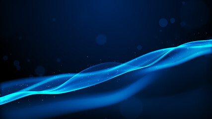 Digital blue particles wave with light abstract background.