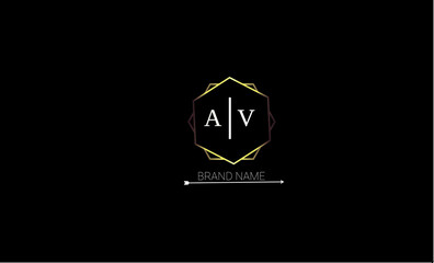 AV is a unique logo with a peasant design and royal golden color with black background.