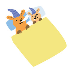 Obraz premium カンガルー 親子でベッドで眠るイラスト